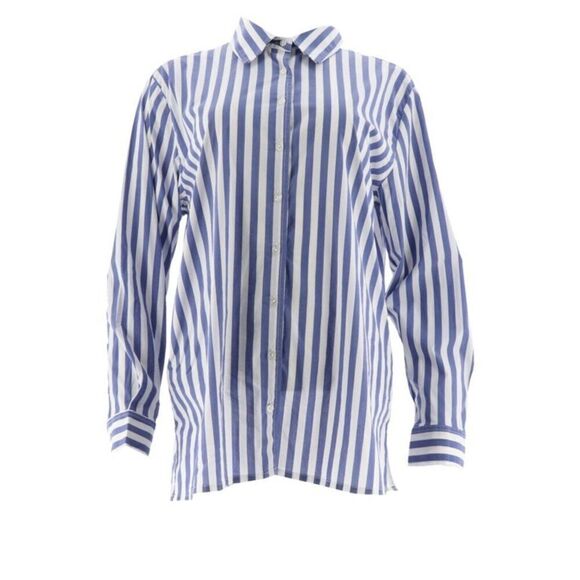 BROOKE SHIELDS Timeless Striped Stretch Poplin Shirt - Picture 2 of 6